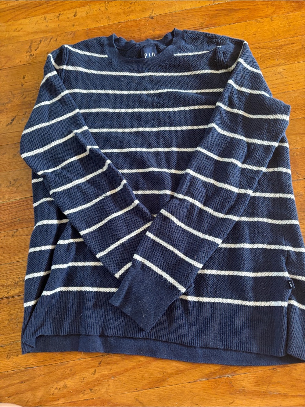GAP Navy and White Striped Crewneck Sweater
